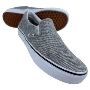 VANS Classic Slip-On Gray Textured Corduroy Sneakers Mens Size 7 Womens Size 8.5